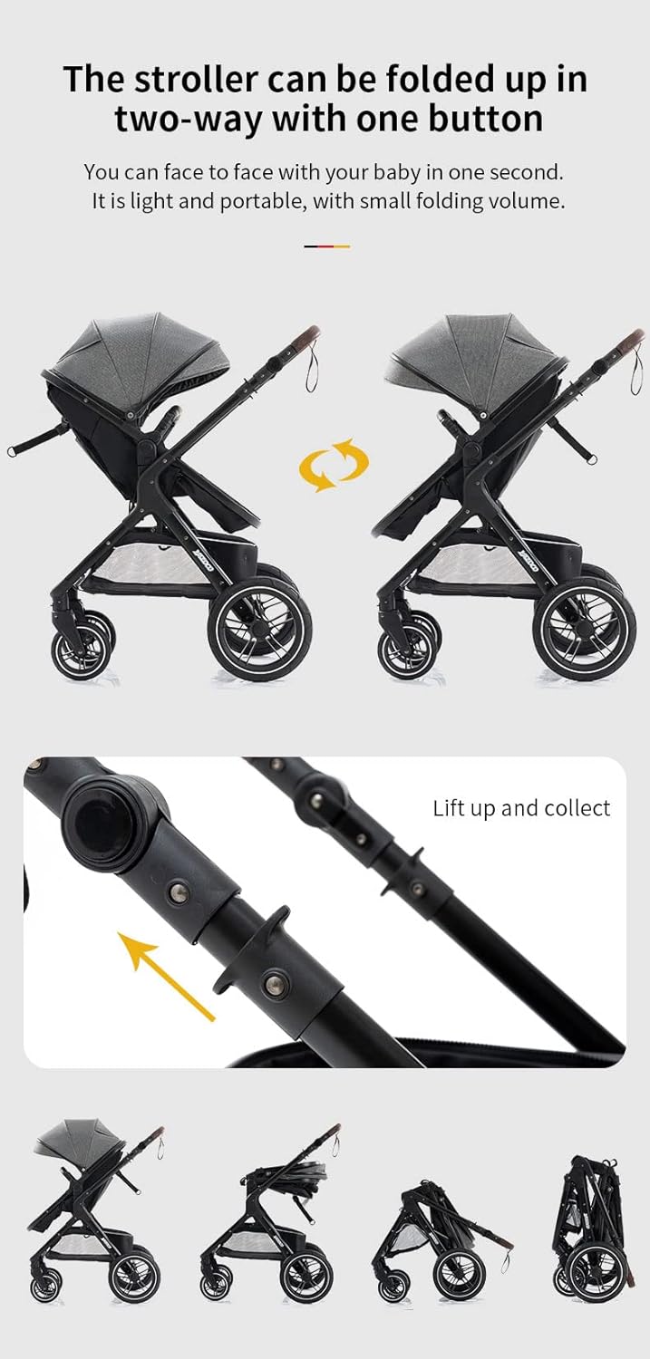 YAZOCO kinderwagen 3 in 1 Buggy Babybett Komplett Set Einem Klick Zusammenklappbarer Kinderwagen, Ko
