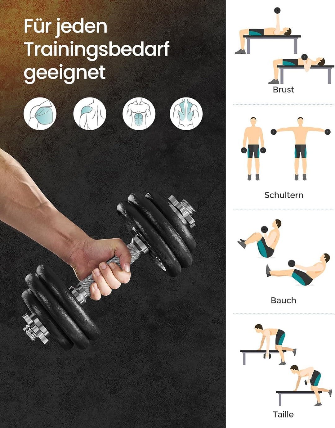 SONGMICS Hanteln, Hantelset aus Gusseisen, verstellbar, für Männer und Frauen, Workout, Fitnesstrain