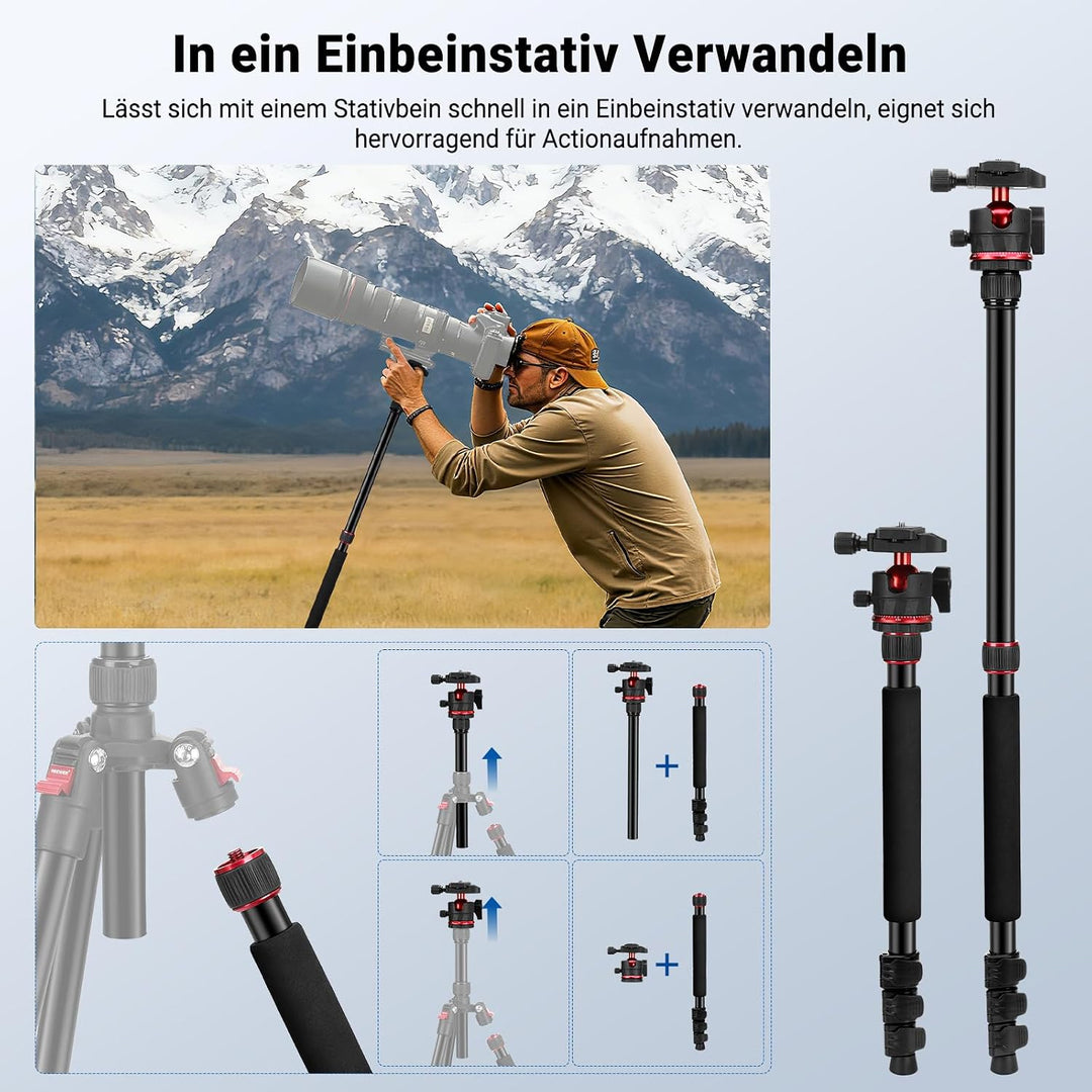 NEEWER Basics 72" / 182cm Reisestativ Einbeinstativ kompakter Leichter tragbarer Kamera Stativ Ständ
