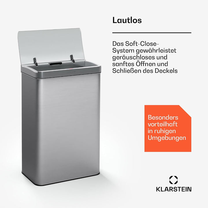 Klarstein Sensor-Mülleimer 50L - berührungslos &amp; hygienisch, Edelstahlgehäuse, Soft-Close-Deckel, id
