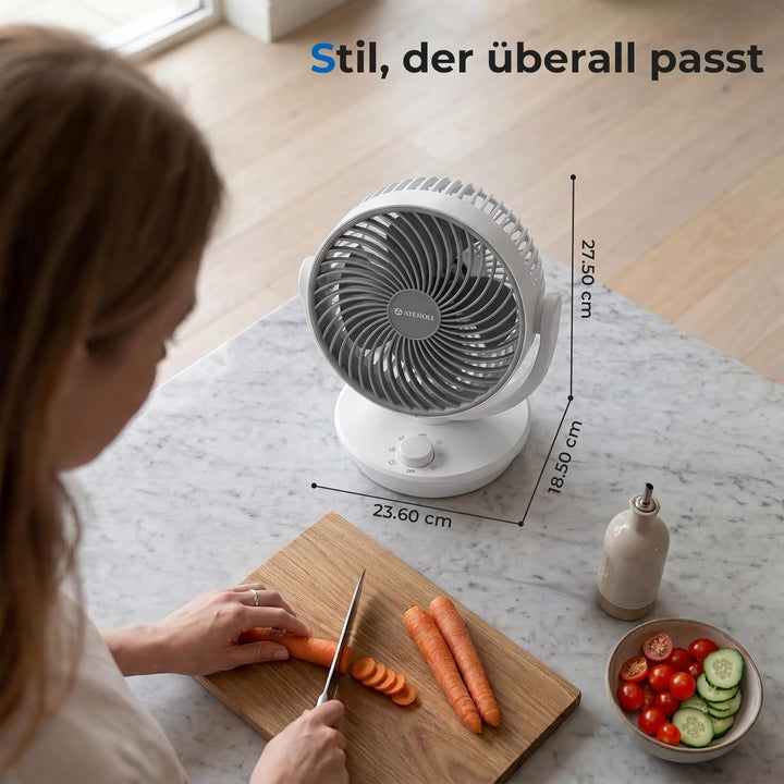 Aeroll Ventilator Leise, Tischventilator, 3D Turbo-Luftzirkulator mit 3 Geschwindigkeitsstufen, 130°