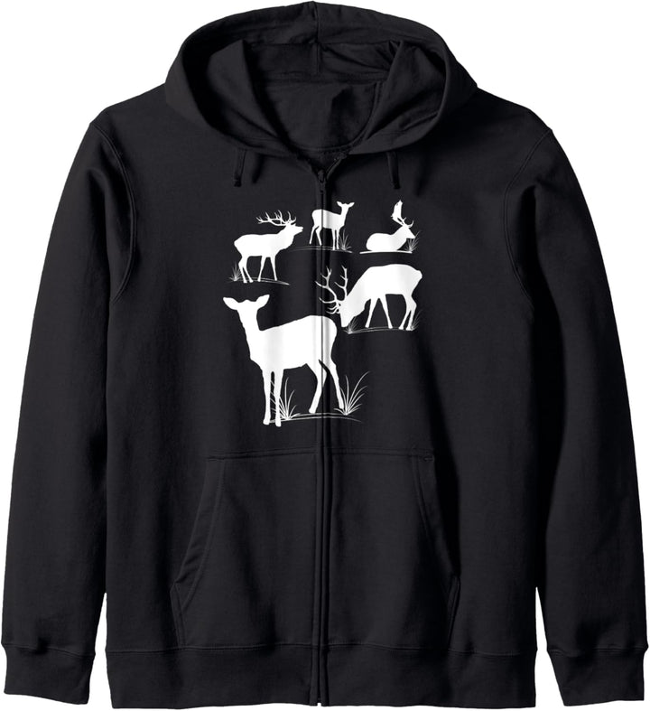 wilde Hirsche und Rehe, Rotwild, Hirsch, Tiere, Rehbock Reh Kapuzenjacke
