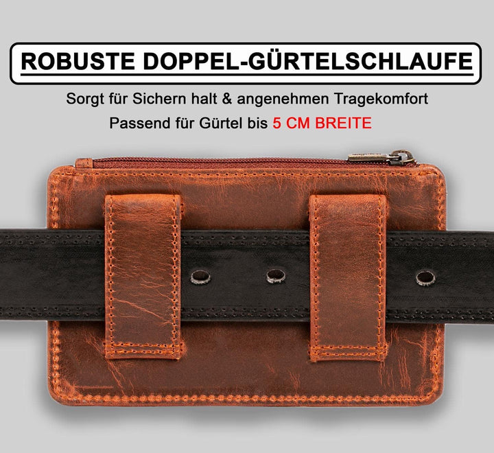 MATADOR Echt Leder Gürteltasche mit Klettverschluss und YKK Reissverschlussfach mit RFID Schutz für