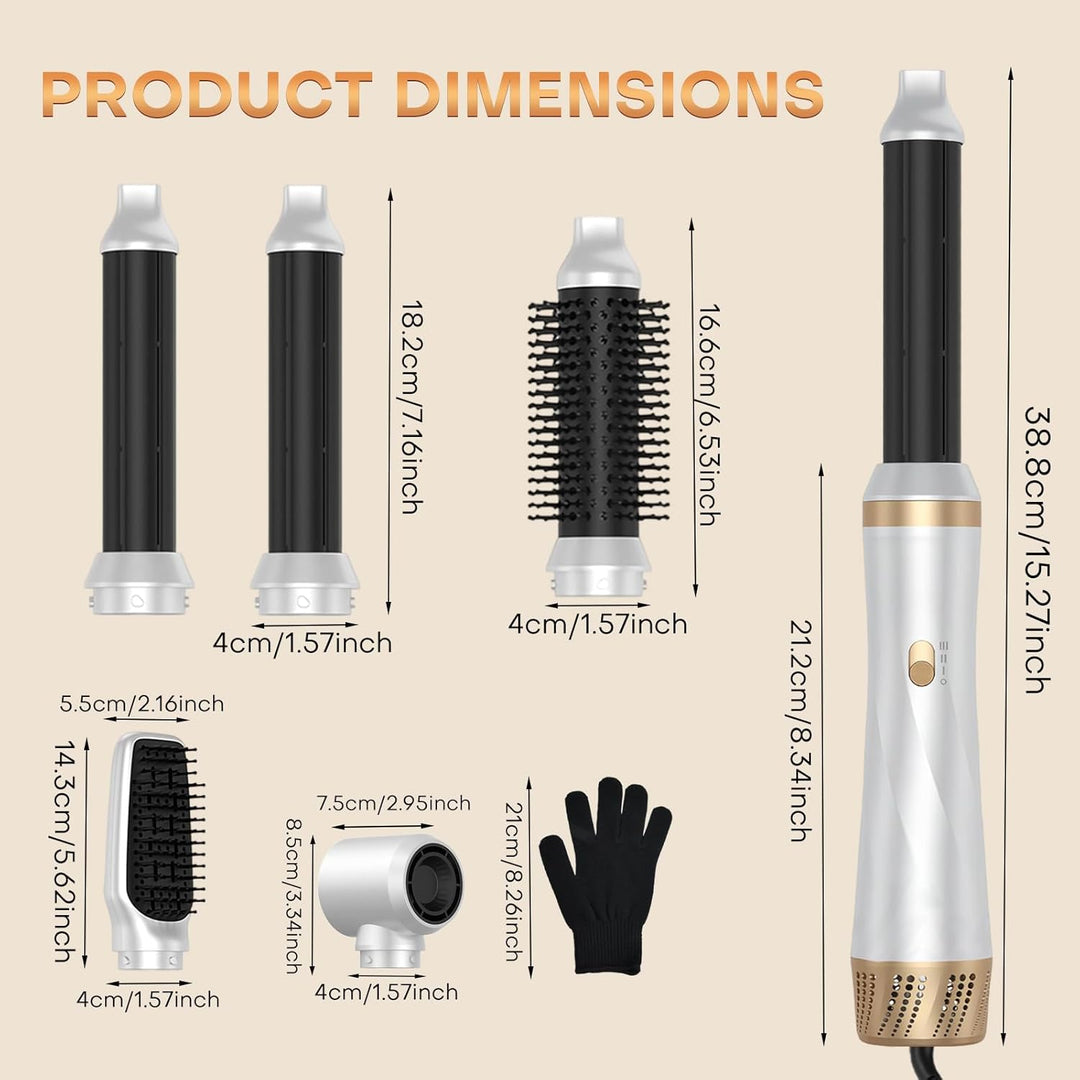 Airstyler 5 in 1, 1000W Warmluftbürste Set mit Lockenstab Automatisch, Air Styler Thermal Brush Haar