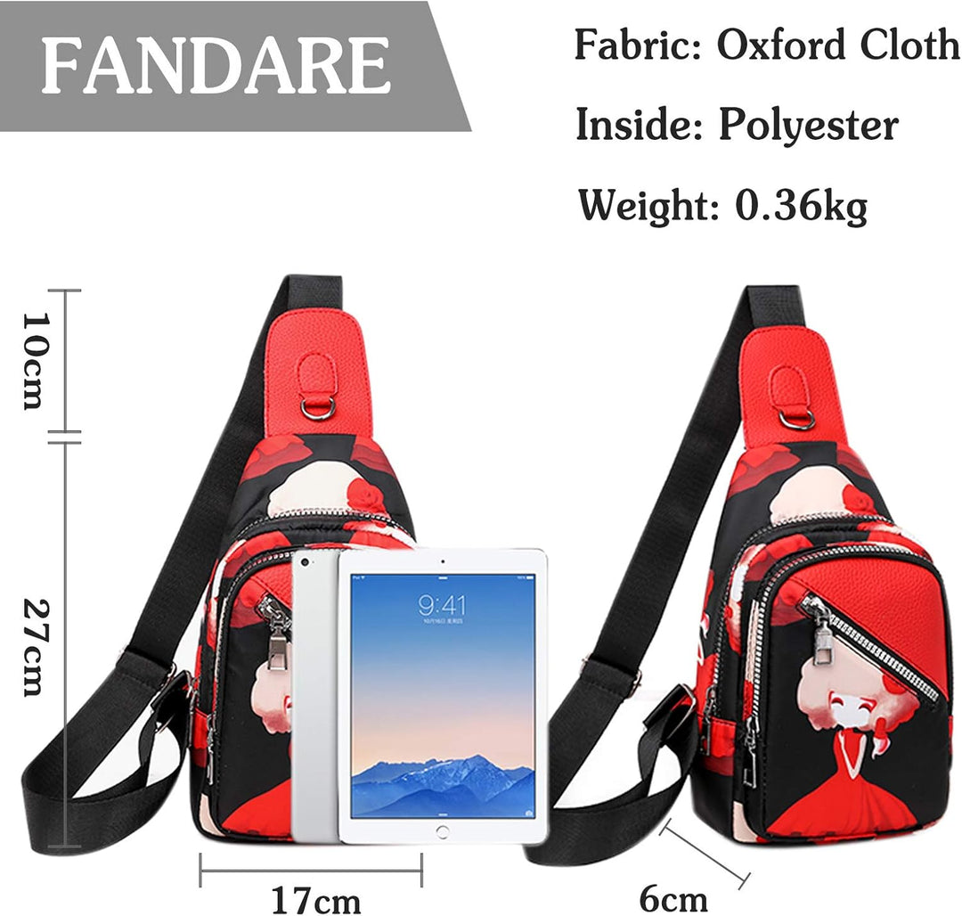 FANDARE Damen Brusttasche Mode Sling Bag Rucksack Mädchen Schultertasche Crossbody Umhängetasche Rei