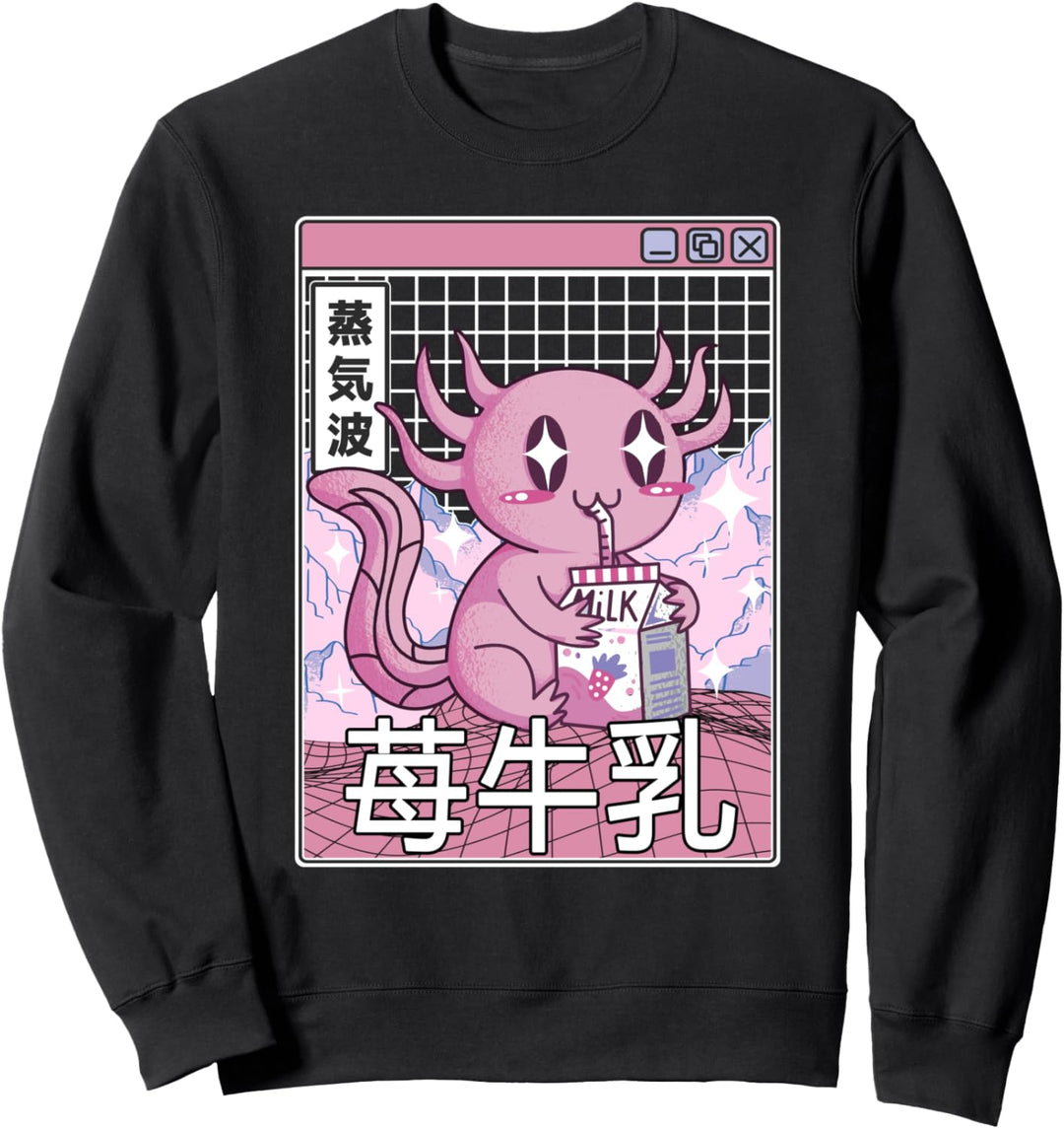 Axolotl Trinkflasche Erdbeermilch Japan Otaku Anime Vaporwave Sweatshirt