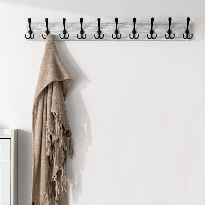 SKOLOO Garderobenleiste Holz, Vintage, Stabile Kleiderhaken Wand mit 10 Dreifachhaken, zum Aufhängen