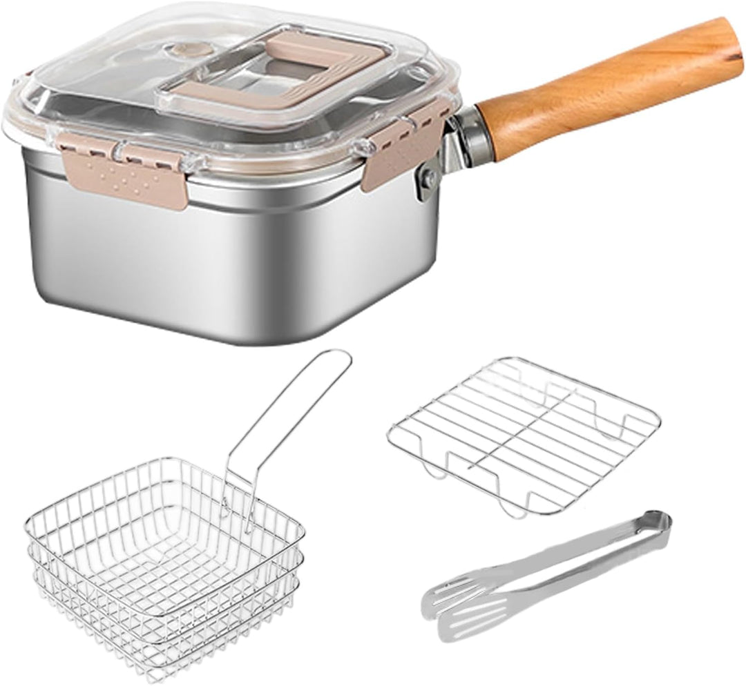 Edelstahl Friteuse | Multifunktionale Bratpfanne - Spritzgeschützte Edelstahl Fritteuse Set Für Pomm