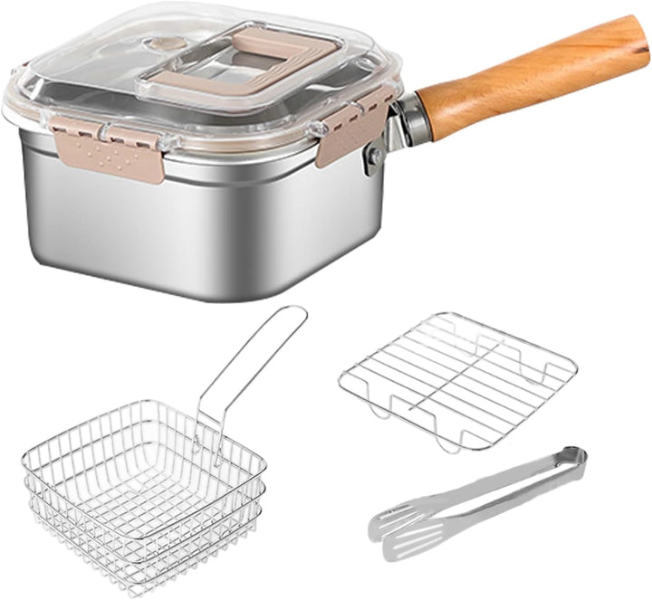 Edelstahl Friteuse | Multifunktionale Bratpfanne - Spritzgeschützte Edelstahl Fritteuse Set Für Pomm