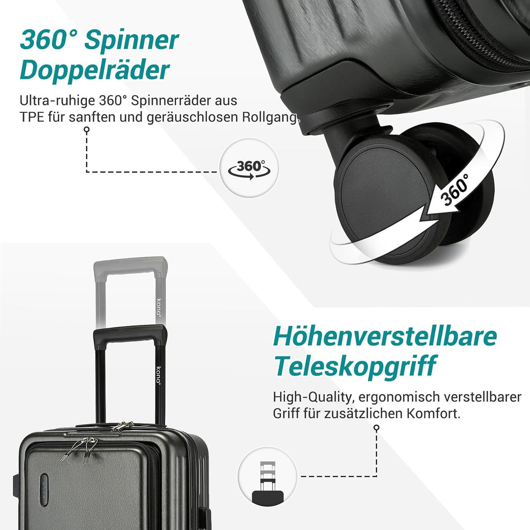 KONO Koffer Mittelgross mit TSA Schloss Hartschale Trolley Koffer mit Rollen Leicht aus ABS PC Reise