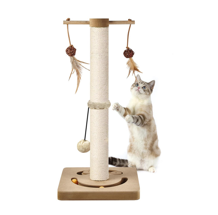 AUSCAT Kratzsäule für Katzen, Kratzbaum mit Verschiedenen Interaktiven Spielzeug, Kratzstamm mit Nat