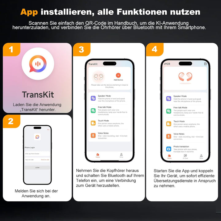 KI Übersetzer Kopfhörer, 159 Sprachen Übersetzungskopfhörer mit Touchscreen & App, Bluetooth 6.0 In
