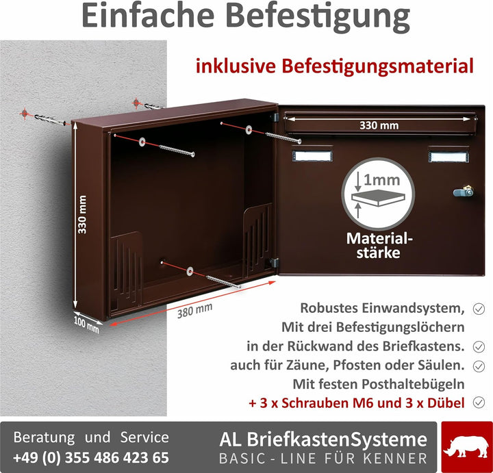 AL Briefkastensysteme Basic 2er Briefkasten RAL 8017 Schokoladen Braun 2 Fach DIN A4 wetterfest Brie