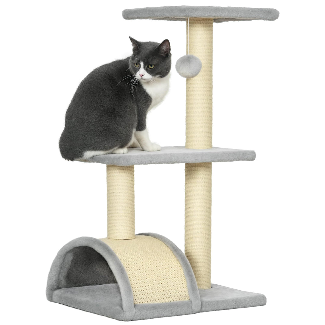 PawHut Kratzbaum 72 cm Katzenturm mit Plüschballen, Sisalstämme, Plattform, Kratzbrett mehrstöckiger