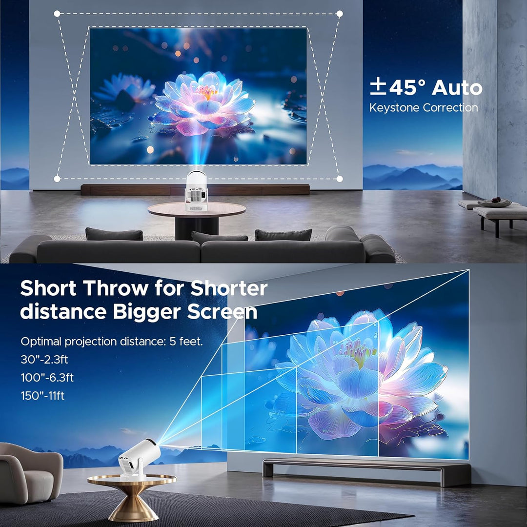 Mini Beamer mit Lautsprecher, Tragbarer Projector unterstützen 1080P 4K, Auto Keystone WiFi 6 Smart