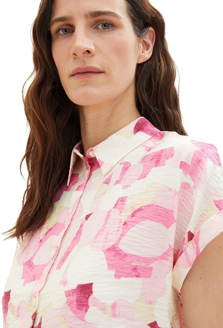 TOM TAILOR Damen Bluse mit Muster, 31803 - Pink Shapes Design