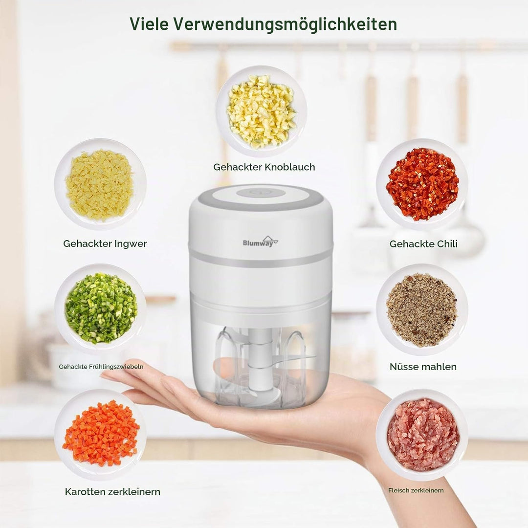 BlumWay Mini Zwiebelschneider, 250ML Mini Knoblauchhacker Gemüsezerkleinerer Elektrisch Zerkleinerer