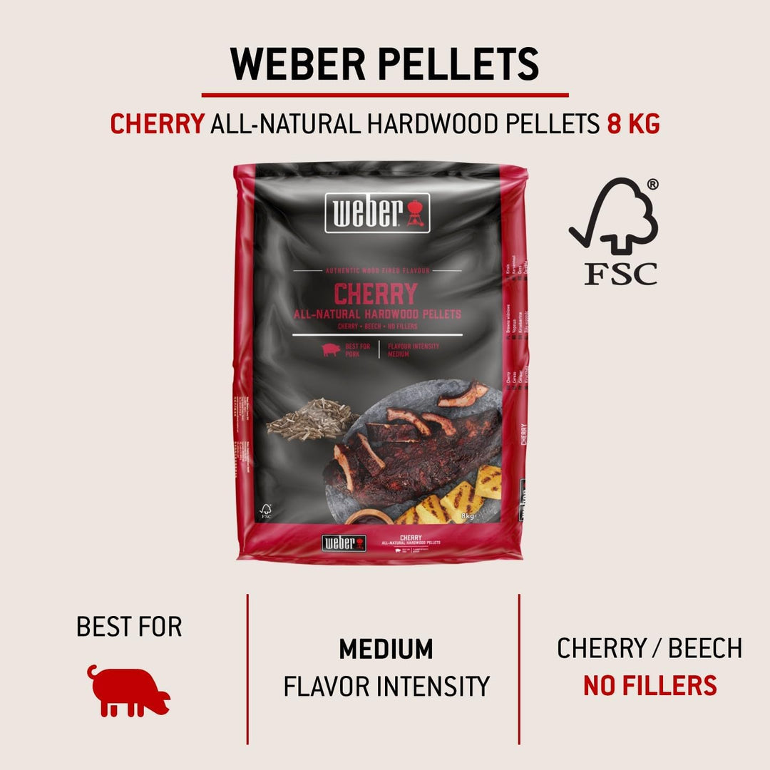 Weber Kirschholz Pellets/Geeignet für alle Pelletgrills, Subtiler, fruchtiger, süsser, rauchiger Ges