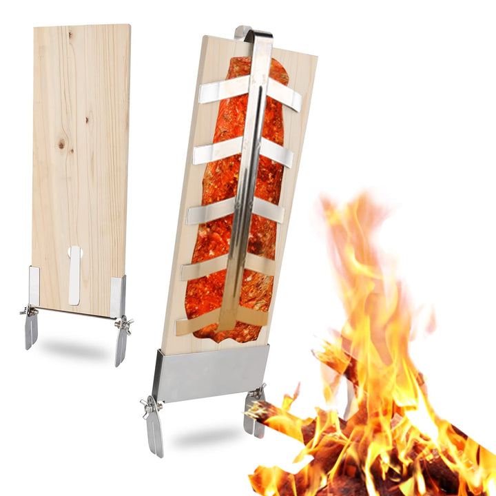 Ikodm Flammlachsbrett x2, Flammlachsbretter mit Halterung Wendefunktion,Lachsbretter Zum Grillen Feu