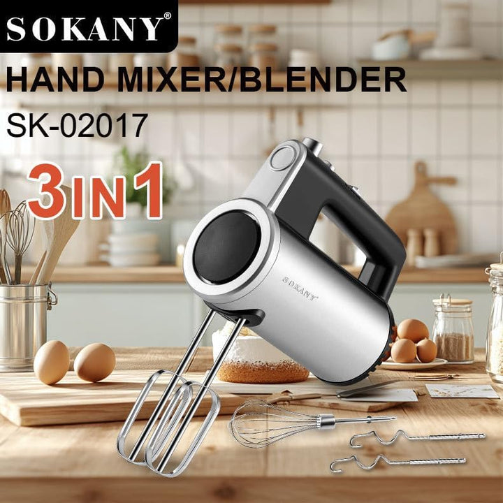SOKANY 3-in-1 Handmixer SK-02017, 800 Watt Handrührgerät mit 5 Geschwindigkeiten, Edelstahl Rührgerä