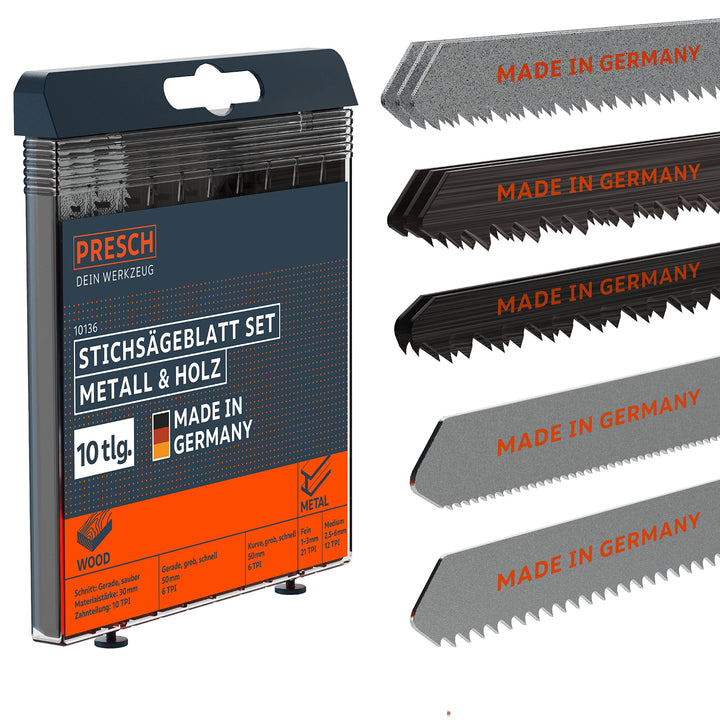 Presch Stichsägeblätter Set Metall & Holz 10 Stk. - Stichsägeblatt Set für alle Anwendungen - Profi