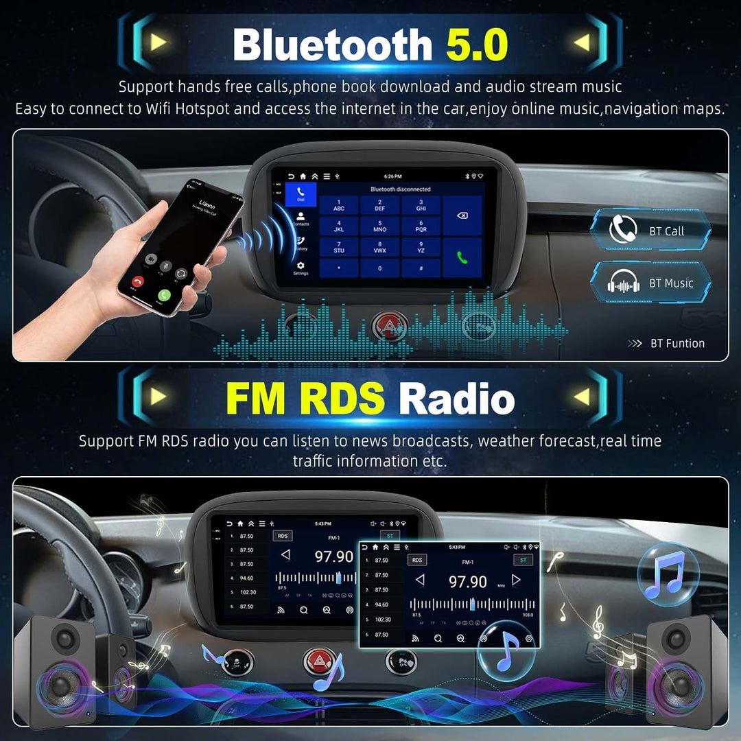 4G+128G Android Autoradio für FIAT 500X 2014-2020 mit Wireless Carplay & Android Auto, 9-Zoll IPS To