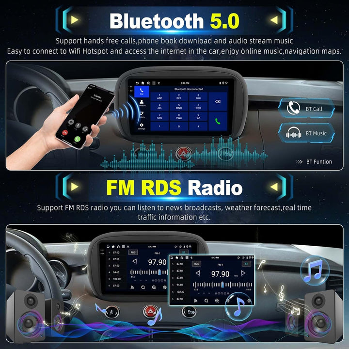 4G+128G Android Autoradio für FIAT 500X 2014-2020 mit Wireless Carplay & Android Auto, 9-Zoll IPS To