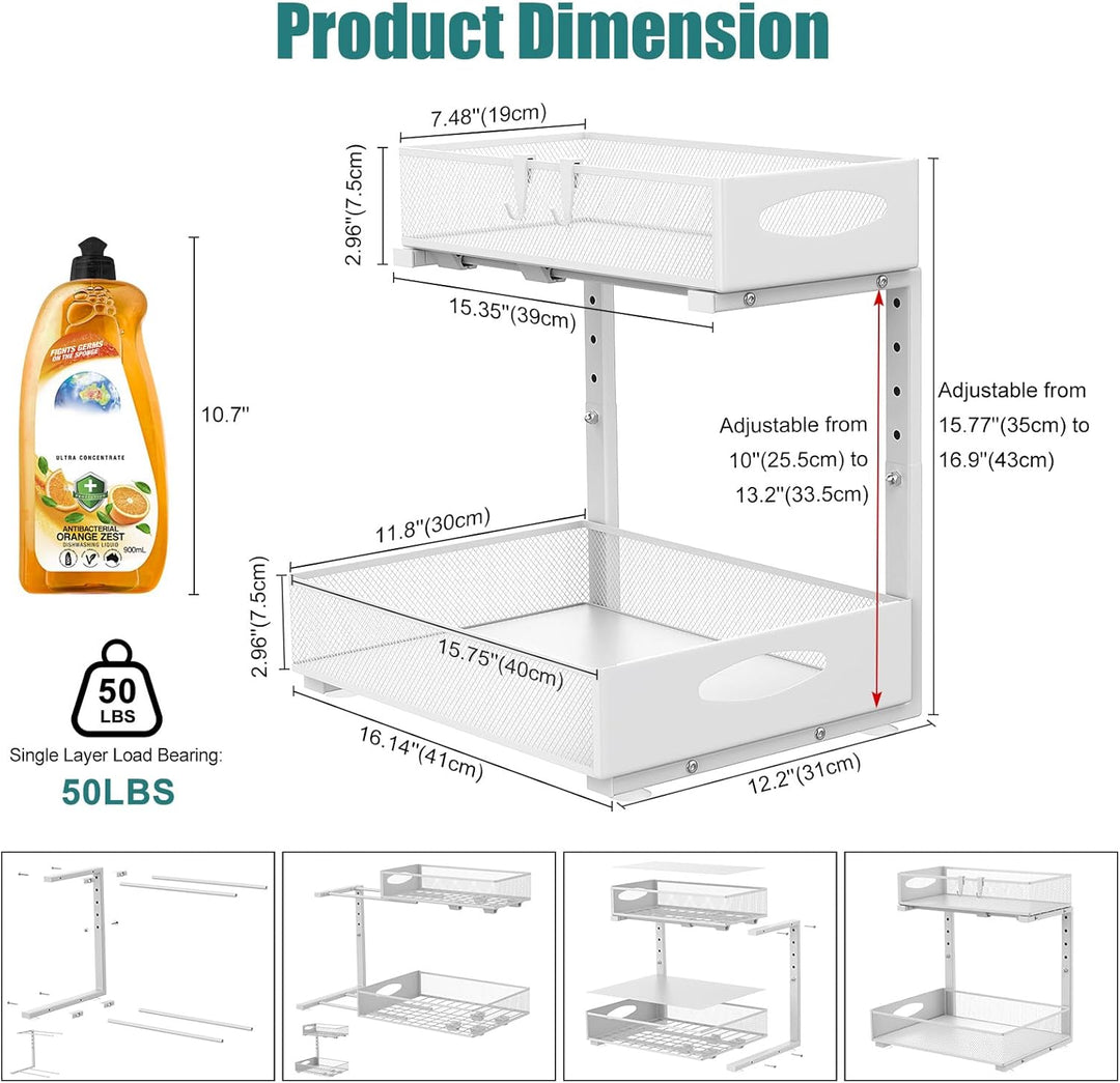 Housolution Spülschrank Organizer Ausziehbar, 2 Etagen Metall Unter Waschbecken Regal Spülenuntersch