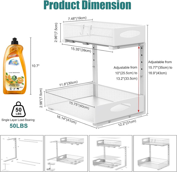 Housolution Spülschrank Organizer Ausziehbar, 2 Etagen Metall Unter Waschbecken Regal Spülenuntersch