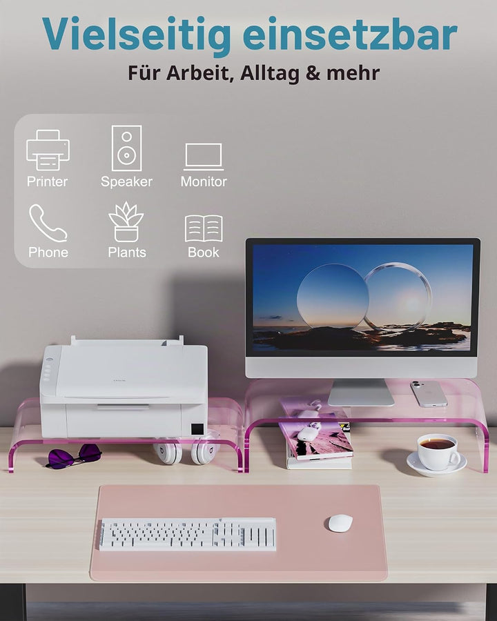 Monitorständer Acryl 2er-Set, 2-Ebenen Bildschirmerhöhung Modular, PC Monitor-Erhöhung, Schreibtisch