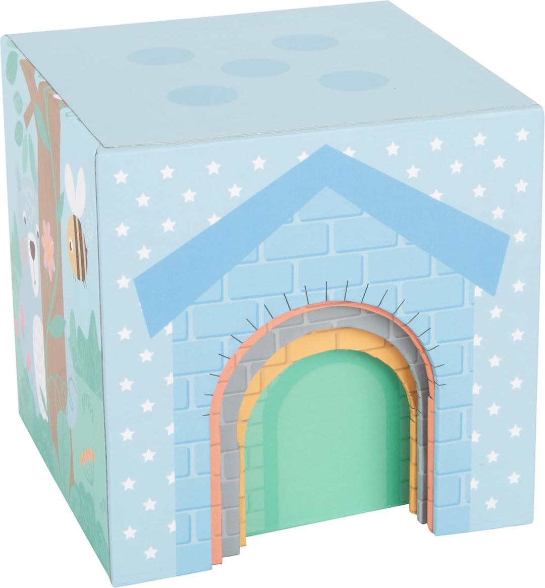 Small Foot Stapelwürfel Pastell aus Pappe mit Tierfiguren aus Holz, Stapelturm für Kleinkinder ab 12