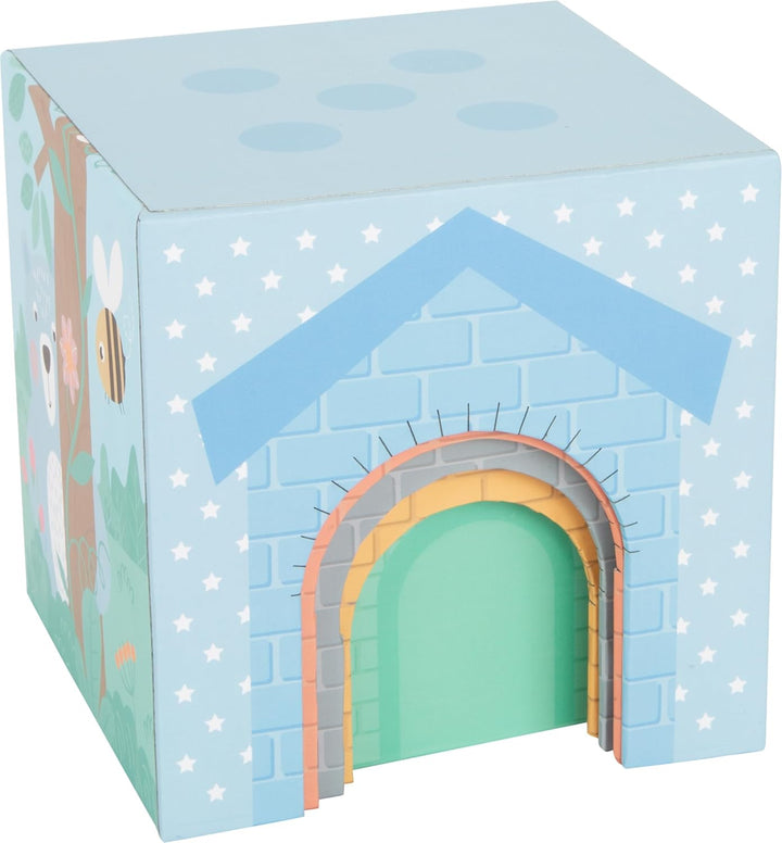 Small Foot Stapelwürfel Pastell aus Pappe mit Tierfiguren aus Holz, Stapelturm für Kleinkinder ab 12