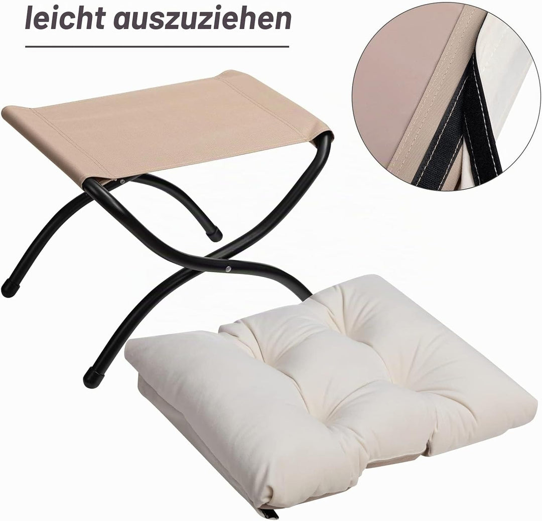 HollyHOME Fusshocker Fussstütze Klapphocker, Faltbar Sitzhocker mit Metallbeinen, Abnehmbar Gepolste