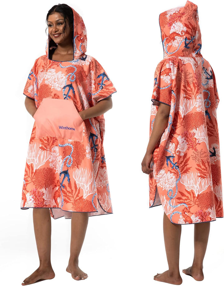 Winthome Poncho Schnelles Trocknen, Badeponcho Strand Umziehhilfe, Surf Poncho Leichtgewicht mit Tas