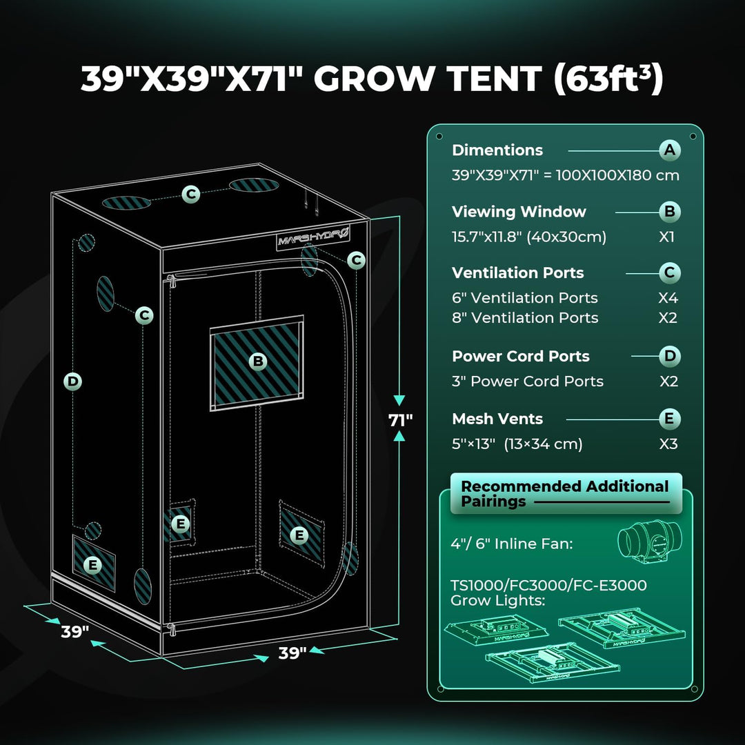 MARS HYDRO FC3000 Smart Growzelt Komplettset 100X100X180cm für Indoor-Anbau FC-3000 100x100x180cm wi