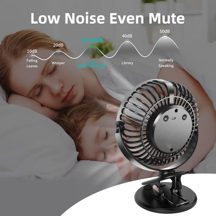 Schreibtischventilator, Mini-Ventilator, USB, leise, mit LCD-Display, 6000 mAh, Clip-Ventilator, 5 G