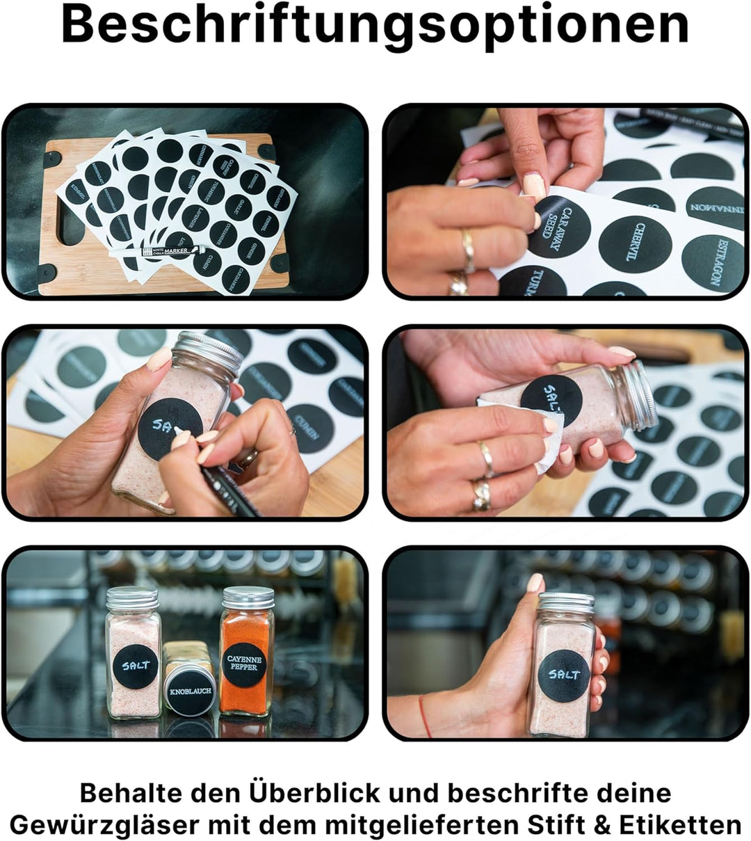 Deco haus Gewürzregal mit Gewürzgläser - 3 stufiges Metall Regal - Küchen Organizer Set, Gewürzständ