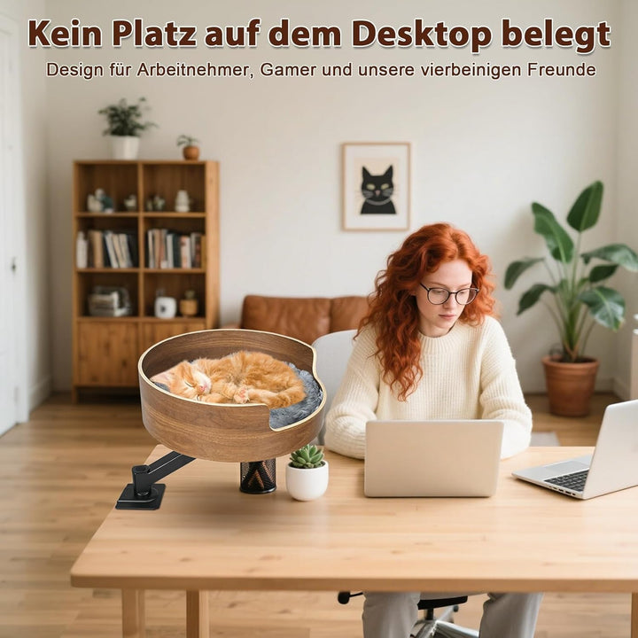 Katzenbett für Schreibtisch mit Haustiermatte,Höhenverstellbares Katzenbett,360° Drehbarer, unterstü