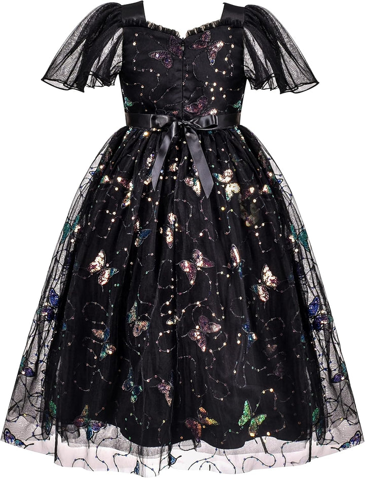 Sunny Fashion Mädchen Kleid Blume Schnüren Saum Hochzeit Erstkommunion Gr. 110-158 116 Schwarzer Sch