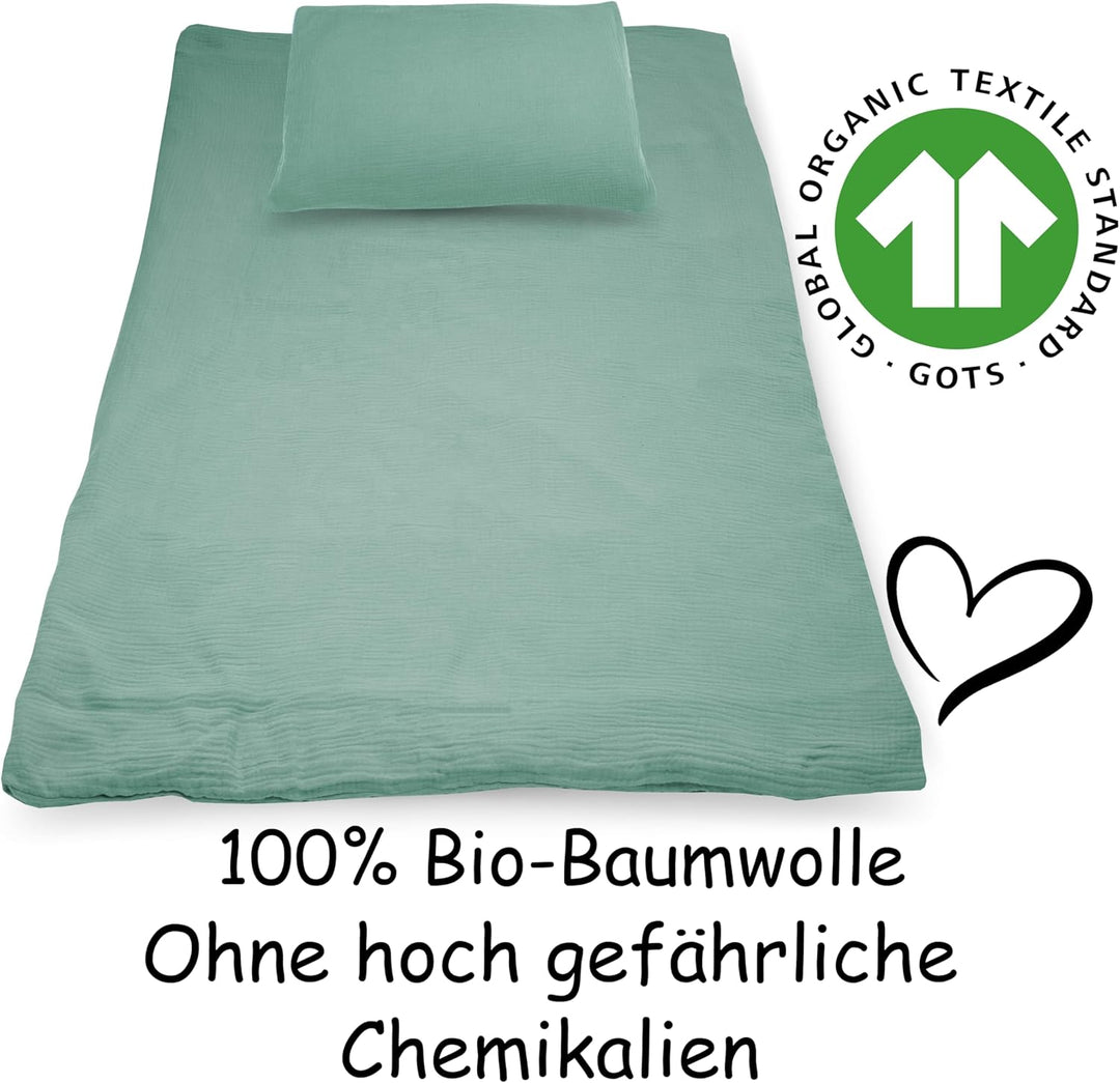 PinkZebra Kinderbettwäsche Musselin 100 x 135 cm + 40 x 60 cm,Bettwäsche aus 100% Bio-Baumwolle Ohne