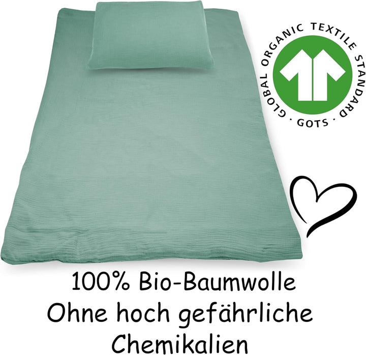 PinkZebra Kinderbettwäsche Musselin 100 x 135 cm + 40 x 60 cm,Bettwäsche aus 100% Bio-Baumwolle Ohne