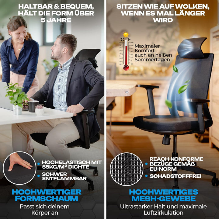 VALKENSTOL M2 Ergonomischer Bürostuhl 150 kg Schreibtischstuhl Ergonomisch [Max Bewegungsfreiheit] B