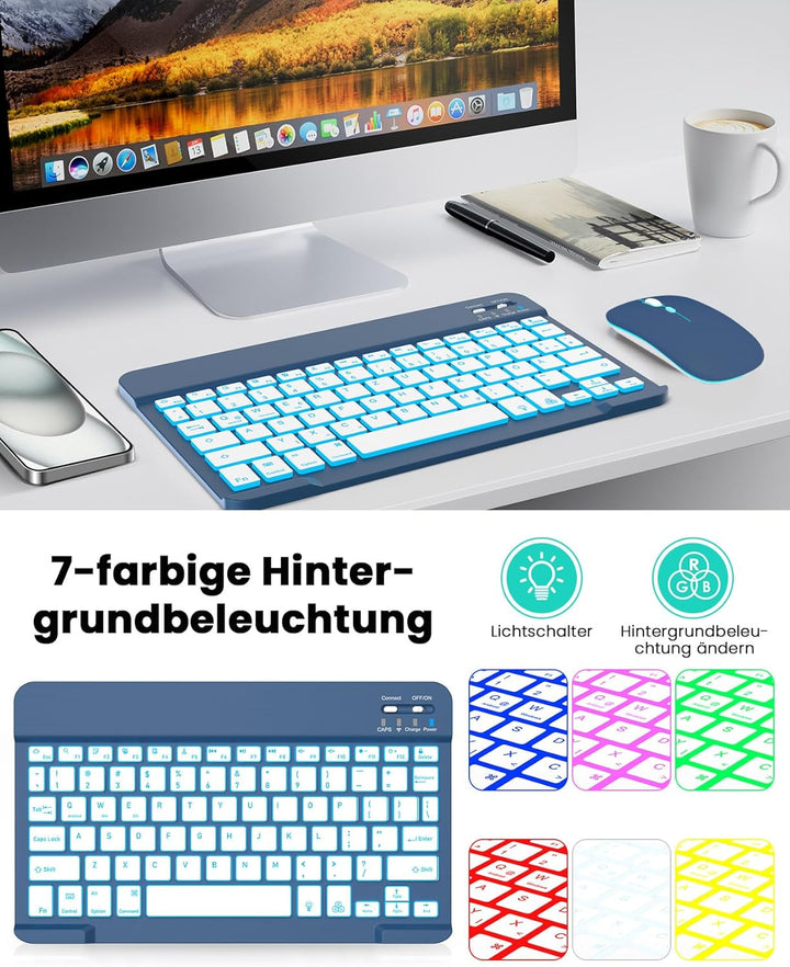 LAMA Kabellose Bluetooth Tastatur & Maus, wiederaufladbare Universal Tablet Tastatur, kompatible mit