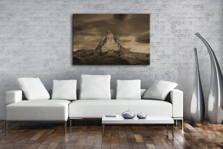 Matterhorn in der Schweiz Format: 100x70 Effekt: Sepia als Leinwandbild, Motiv fertig gerahmt auf Ec
