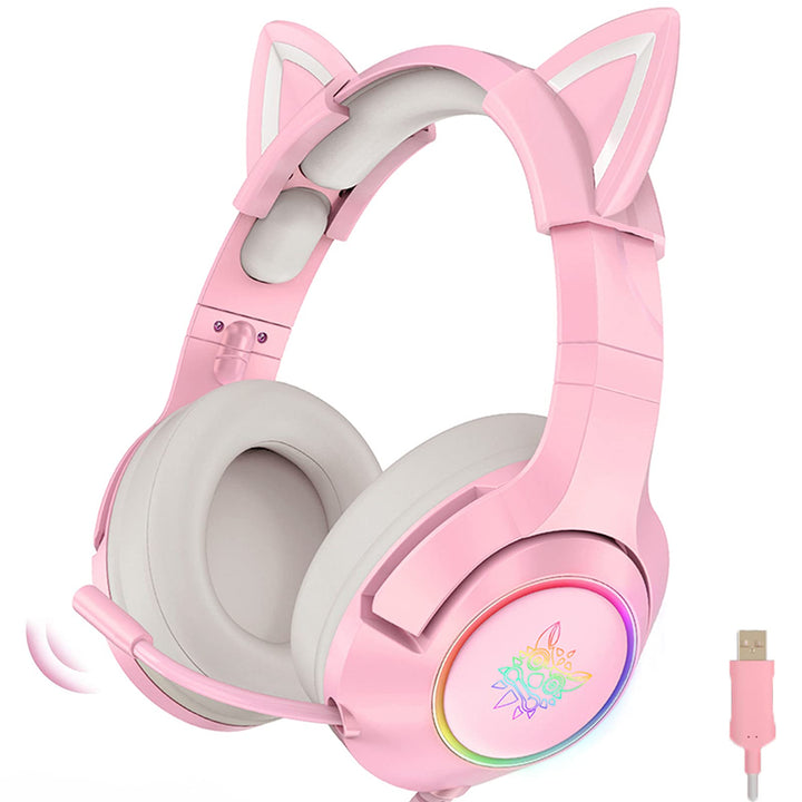 Gaming-Headset Pink, Niedliches Katzenohr-Headset, 7.1-Surround-Sound-Gaming-Headset Mit Einstellbar