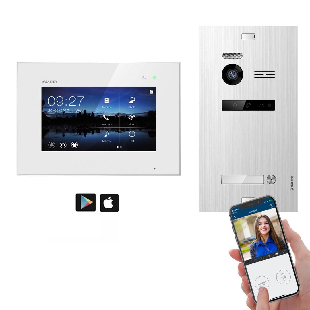 Balter EVO Silber Video-Türsprechanlage 7" WiFi Monitor Touchscreen 2-Draht Bus Komplettsystem für 1