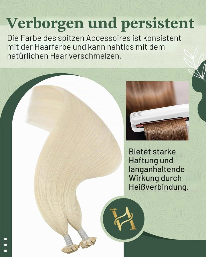 Ugeat Platinblond Extensions Echthaar Flat Bonding 60cm Keratin Bonding Echthaar Extension 50Gramm E