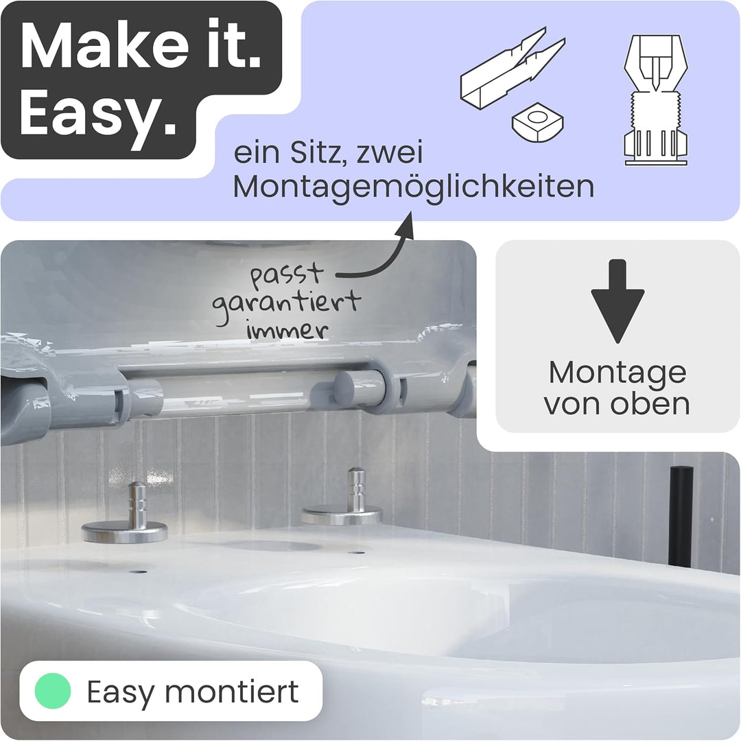 instmaier | D-Form | Toilettendeckel mit Absenkautomatik | Manhattan-Grau | Made in Germany | Toilet