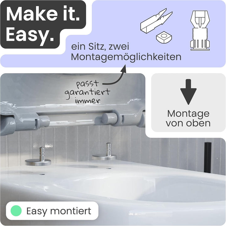 instmaier | D-Form | Toilettendeckel mit Absenkautomatik | Manhattan-Grau | Made in Germany | Toilet