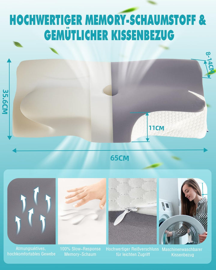Nackenkissen Kopfkissen Nackenschmerzen, Ergonomisches Memory Foam Nackenstützkissen, Orthopädische